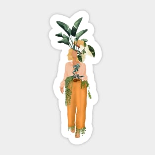 Plant Head, Girl Illustration 2 Sticker